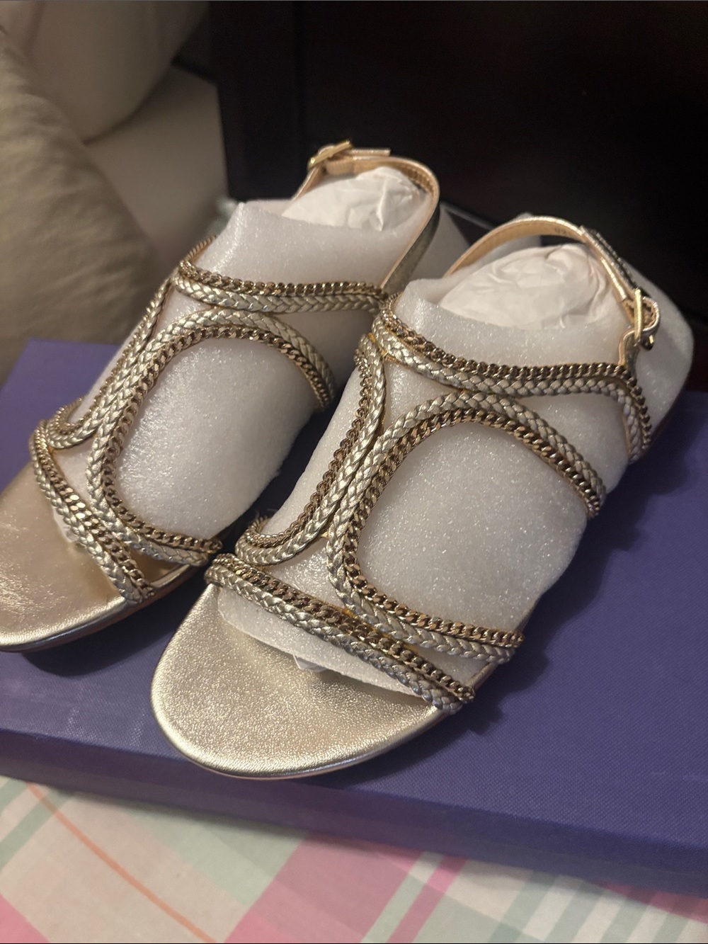 Stuart Weitzman Metallic Gold Braided-Trim Sandals